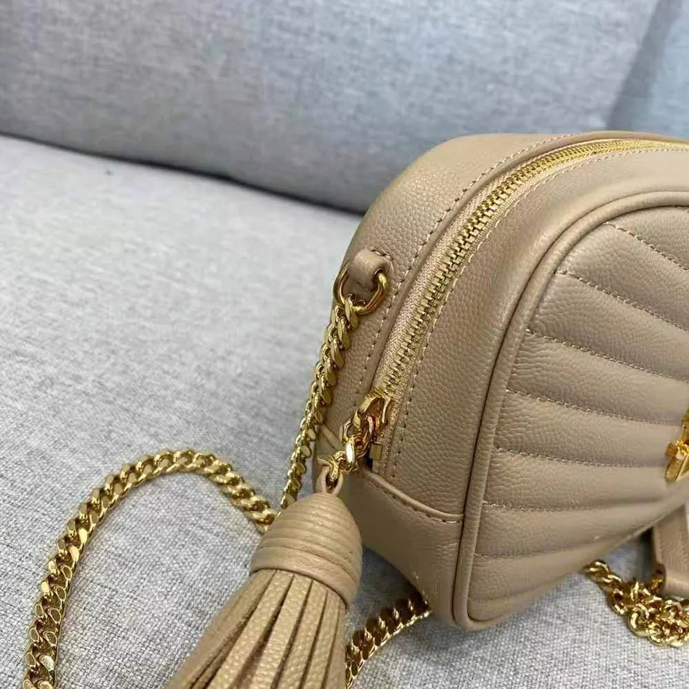 Saint Laurent YSL Lou Mini Bag in Quilted Grain DE Poudre Embossed Leather for Women in Sandy