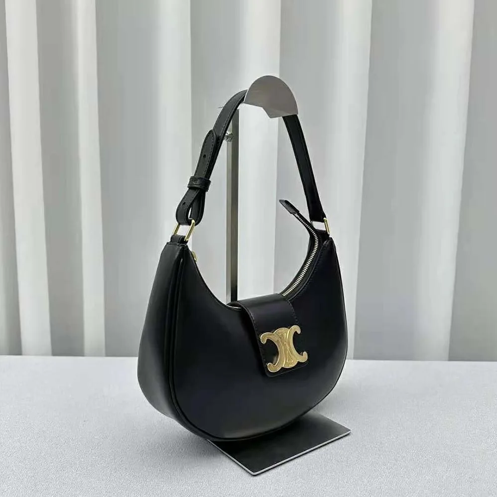 Celine Ava Triomphe Soft Bag in Smooth Calfskin for Women in Black
