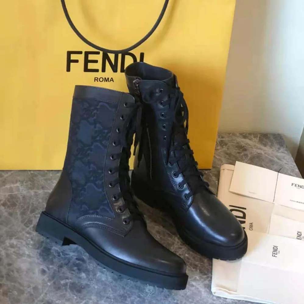 Fendi Signature Black Leather Biker Boots for Women