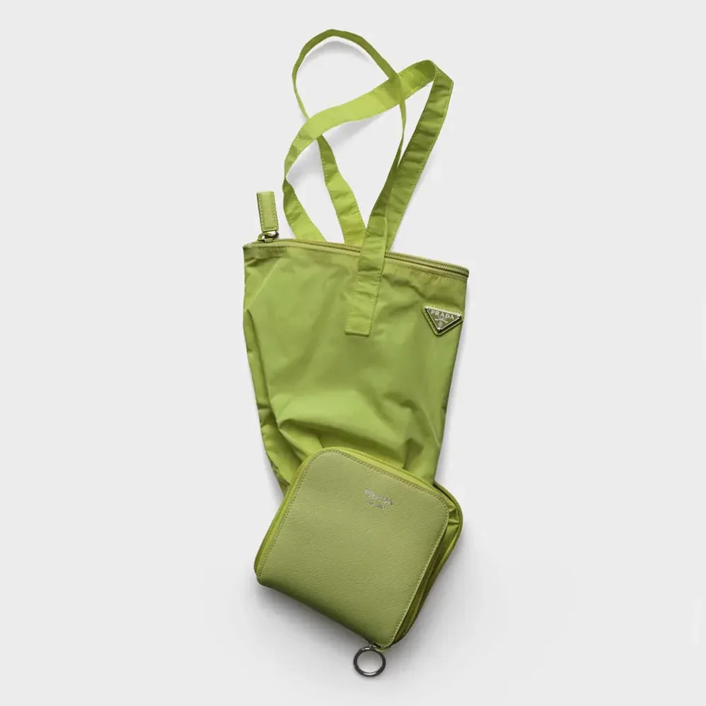 Prada Saffiano Leather Pendant With Re-Nylon Tote Bag for Women in Green Prada Saffiano Leather Pendant With Re-Nylon Tote Bag for Women in Green