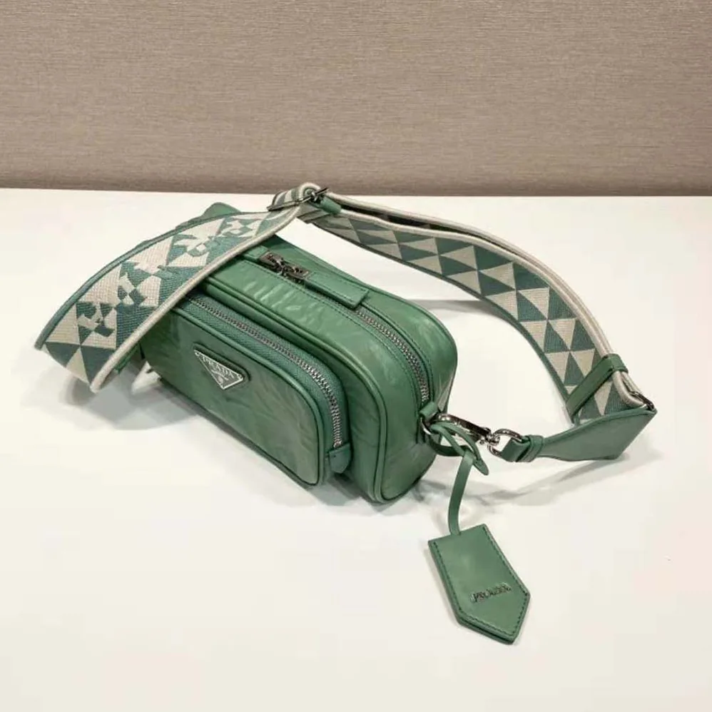 Prada Nappa Antique Leather Multi-Pocket Shoulder Bag for Women in Green Prada Nappa Antique Leather Multi-Pocket Shoulder Bag for Women in Green