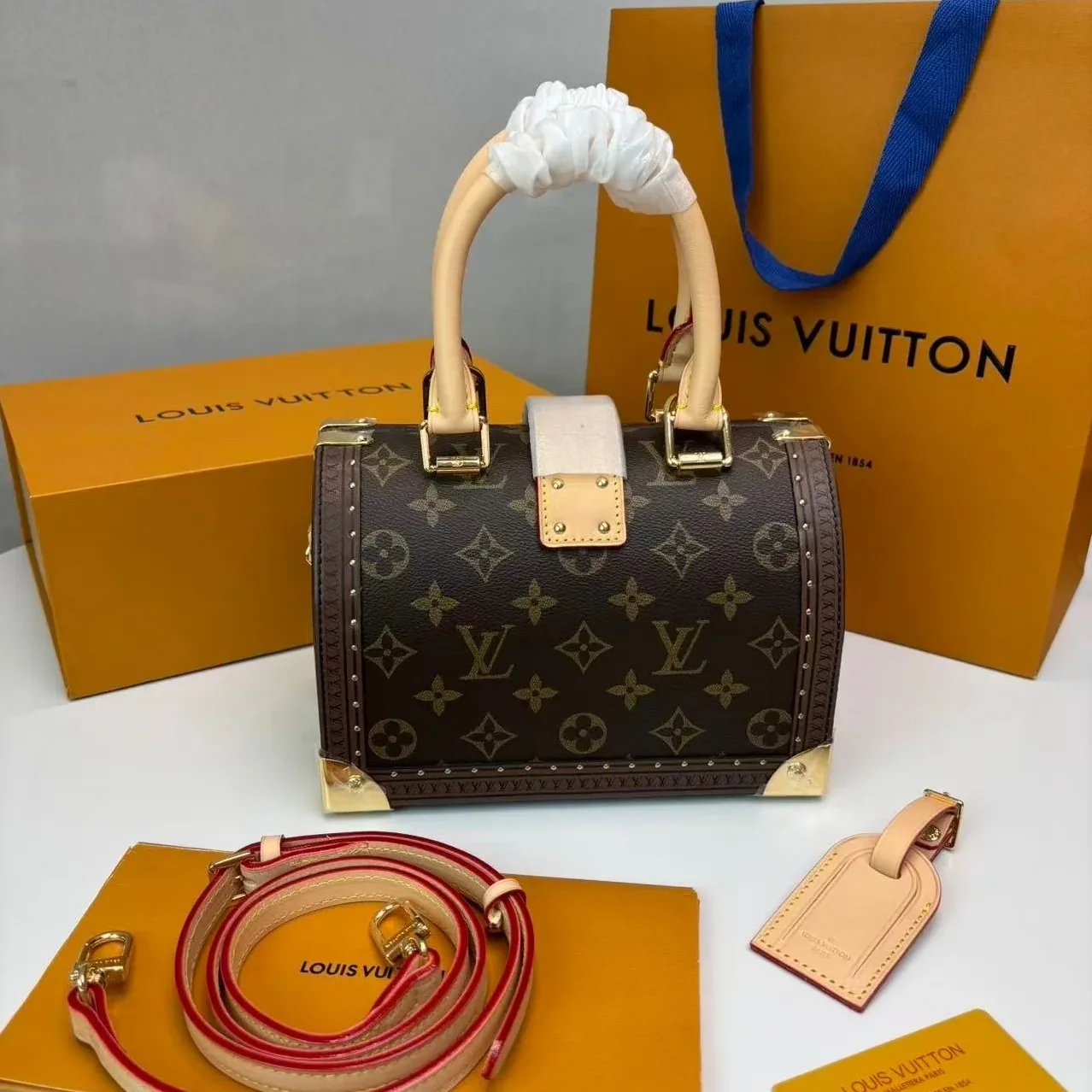 Louis Vuitton Speedy Trunk 20 Top Handle Bag in Monogram Brown Gold Hardware