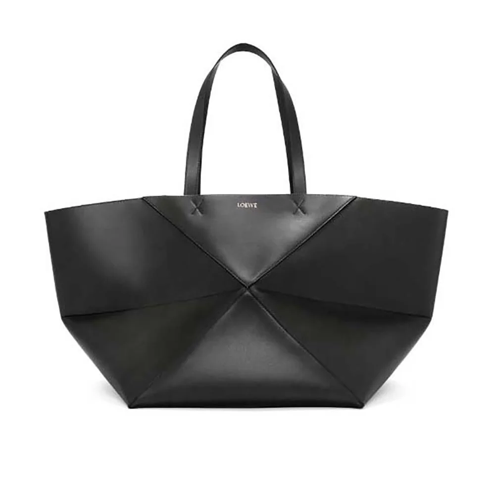 Loewe XL Puzzle Fold Tote in Shiny Calfskin for Men in Black