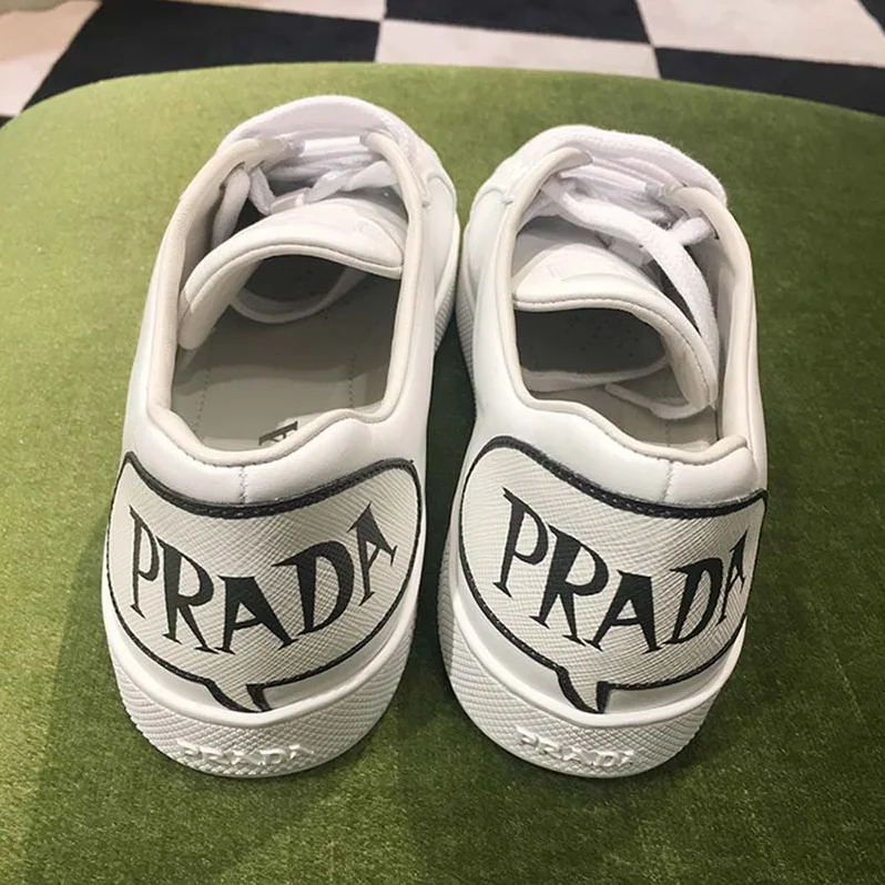 Prada Leather Sneakers Applique Shoes White for Women