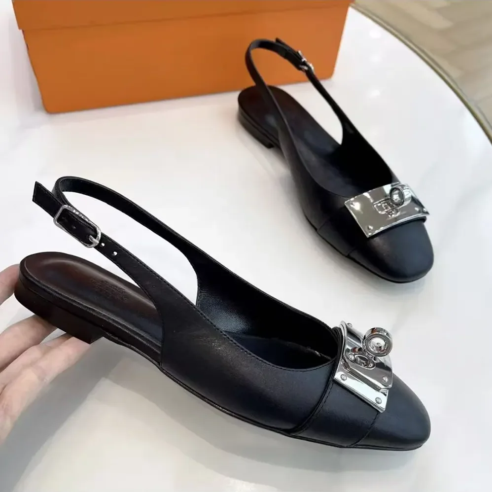 Hermes Gold Innocente Slingback with Kelly Buckle for Women in Black Hermes Gold Innocente Slingback with Kelly Buckle for Women in Black
