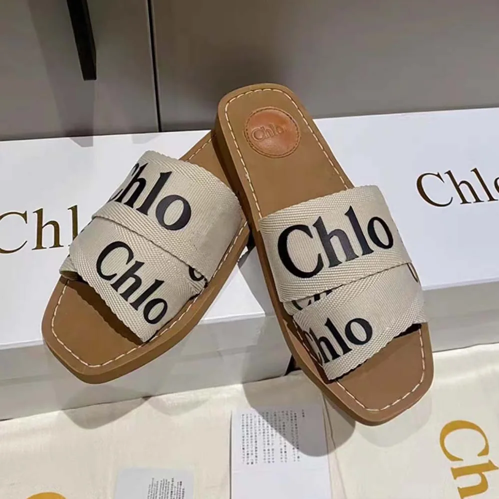 Chloe Woody Flat Mule in Canvas for Women in Beige Chloe Woody Flat Mule in Canvas for Women in Beige