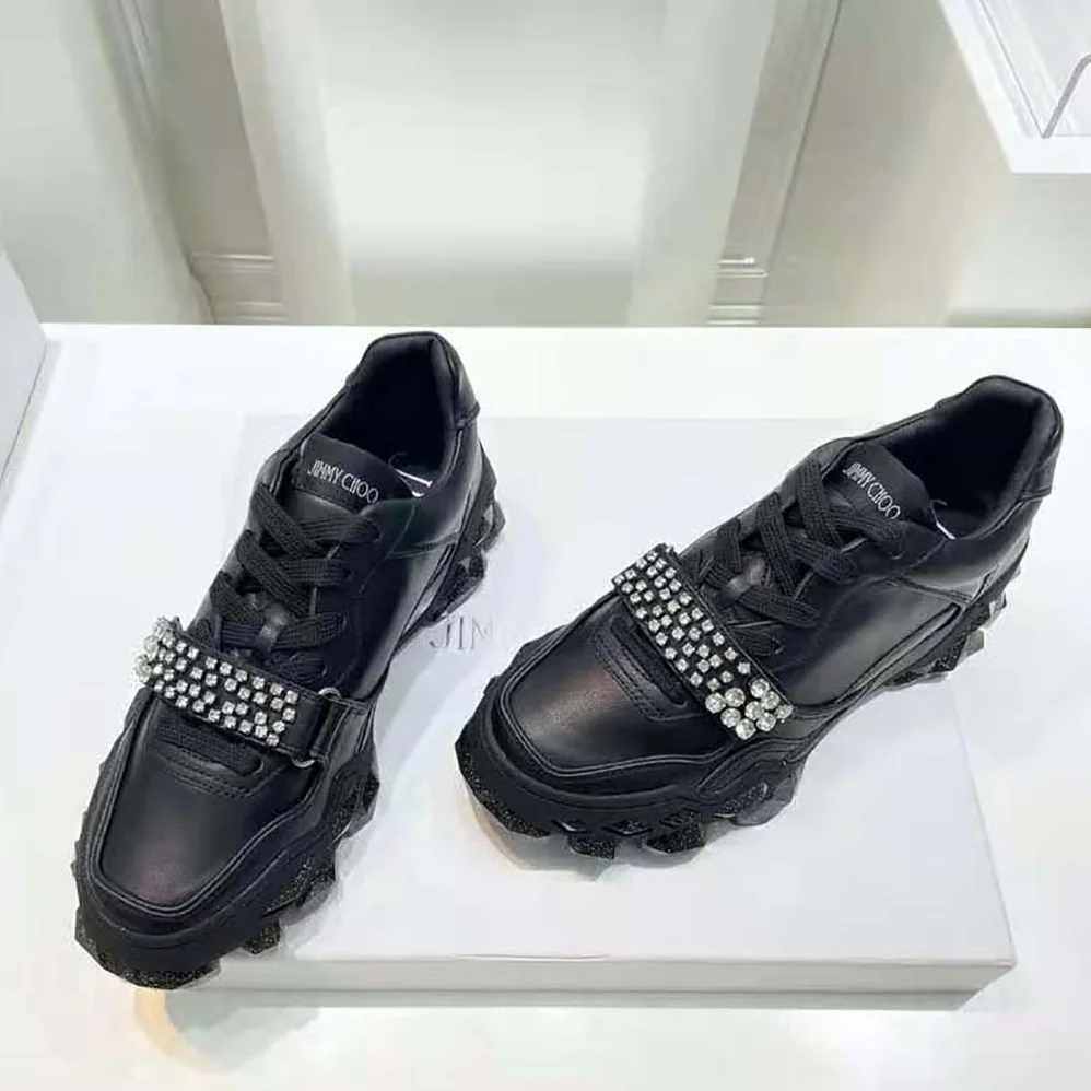 Jimmy Choo Diamond X Strap/F Black Calf Leather Low-Top Trainers with Crystal Strap for Women Jimmy Choo Diamond X Strap/F Black Calf Leather Low-Top Trainers with Crystal Strap for Women