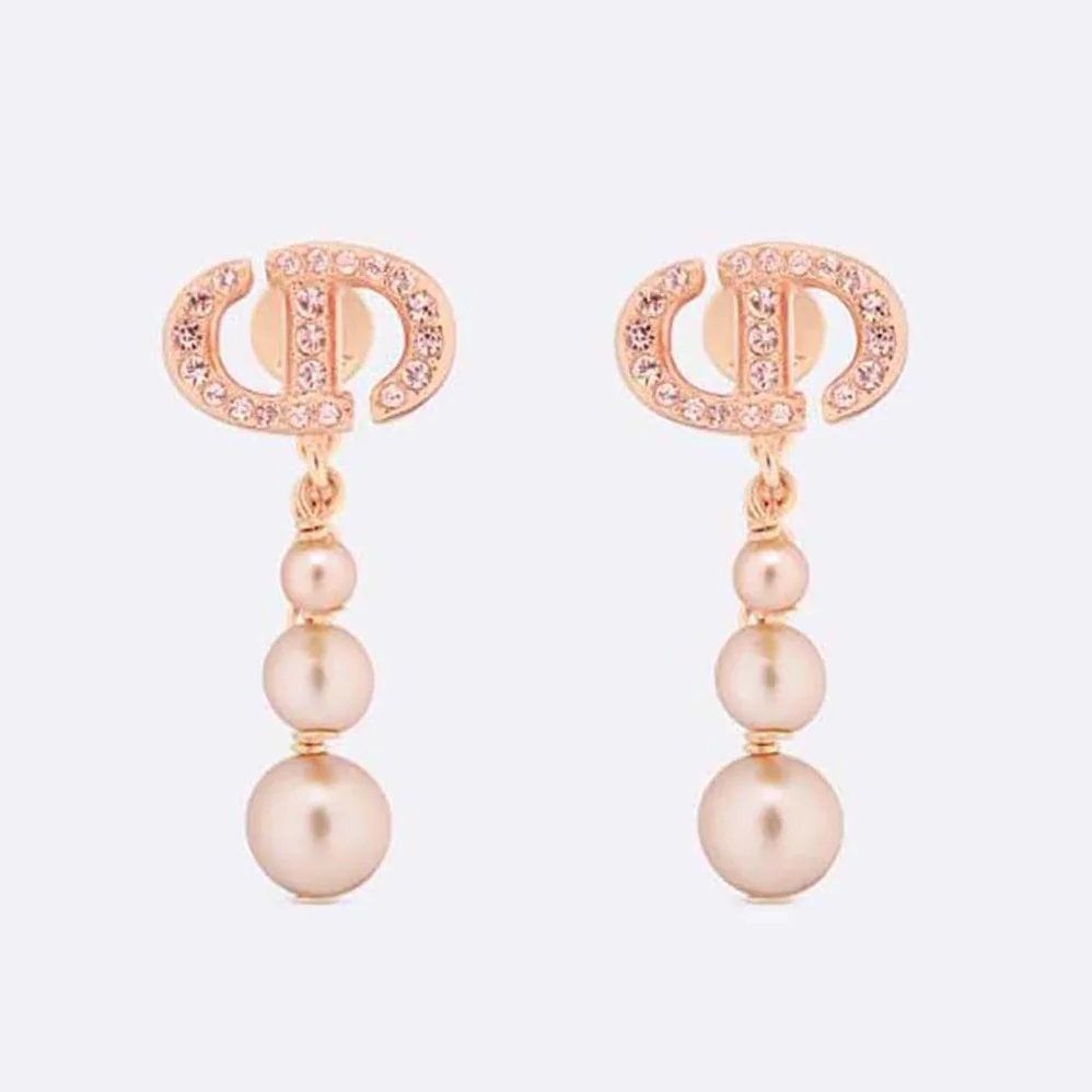 Dior CD Navy Earrings Pink-Finish Metal with Pink Resin Pearls and Crystals for Women Dior CD Navy Earrings Pink-Finish Metal with Pink Resin Pearls and Crystals for Women