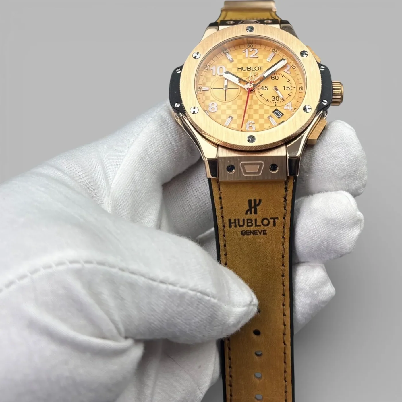 Hublot Big Bang Watch Chronograph Brown Strap Gold Dial Hublot Big Bang Watch Chronograph Brown Strap Gold Dial
