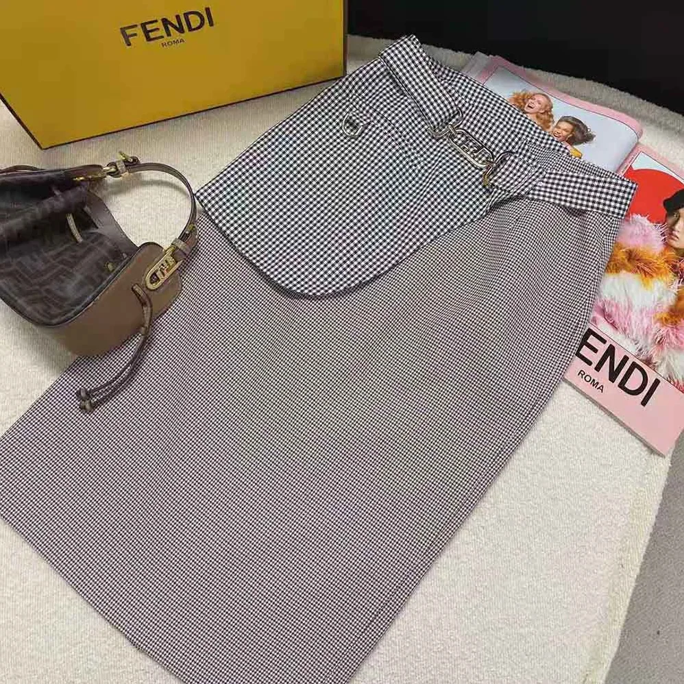 Fendi Beige Houndstooth Wool Skirt for Women