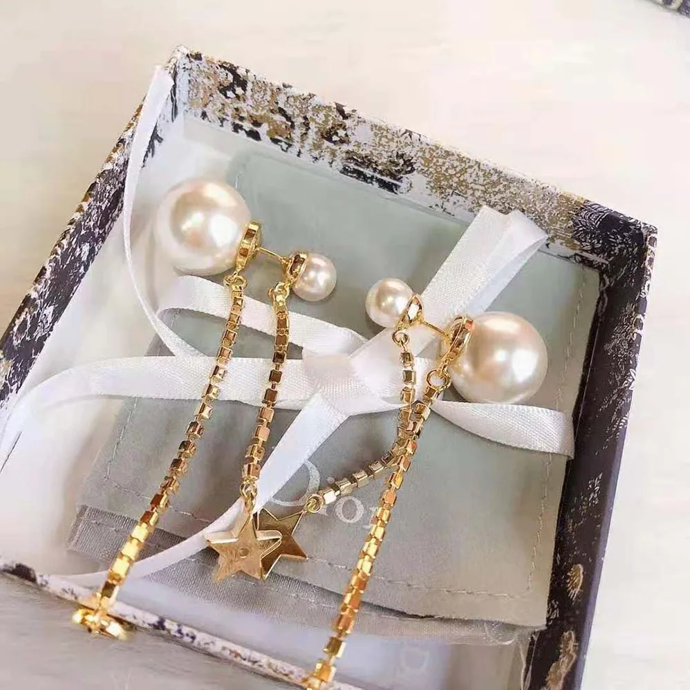 Dior Tribales Earrings Gold-Finish Metal White Resin Pearls for Women Dior Tribales Earrings Gold-Finish Metal White Resin Pearls for Women