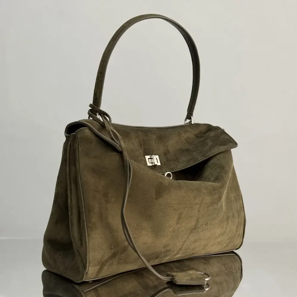Balenciaga Rodeo Handbag Medium In Khaki Waxed Suede Calfskin And Smooth Calfskin for Women Balenciaga Rodeo Handbag Medium In Khaki Waxed Suede Calfskin And Smooth Calfskin for Women