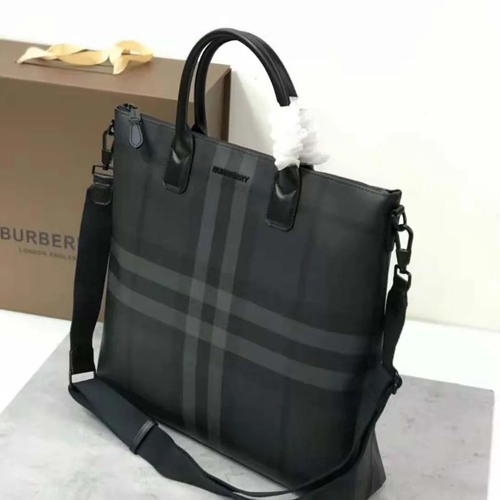 Burberry Charcoal Check and Leather Tote for Men in Black