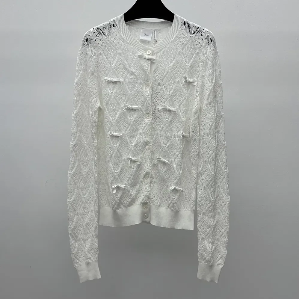 Dior Dioriviera Embroidered Cardigan Ecru Openwork Cotton Knit for Women Dior Dioriviera Embroidered Cardigan Ecru Openwork Cotton Knit for Women