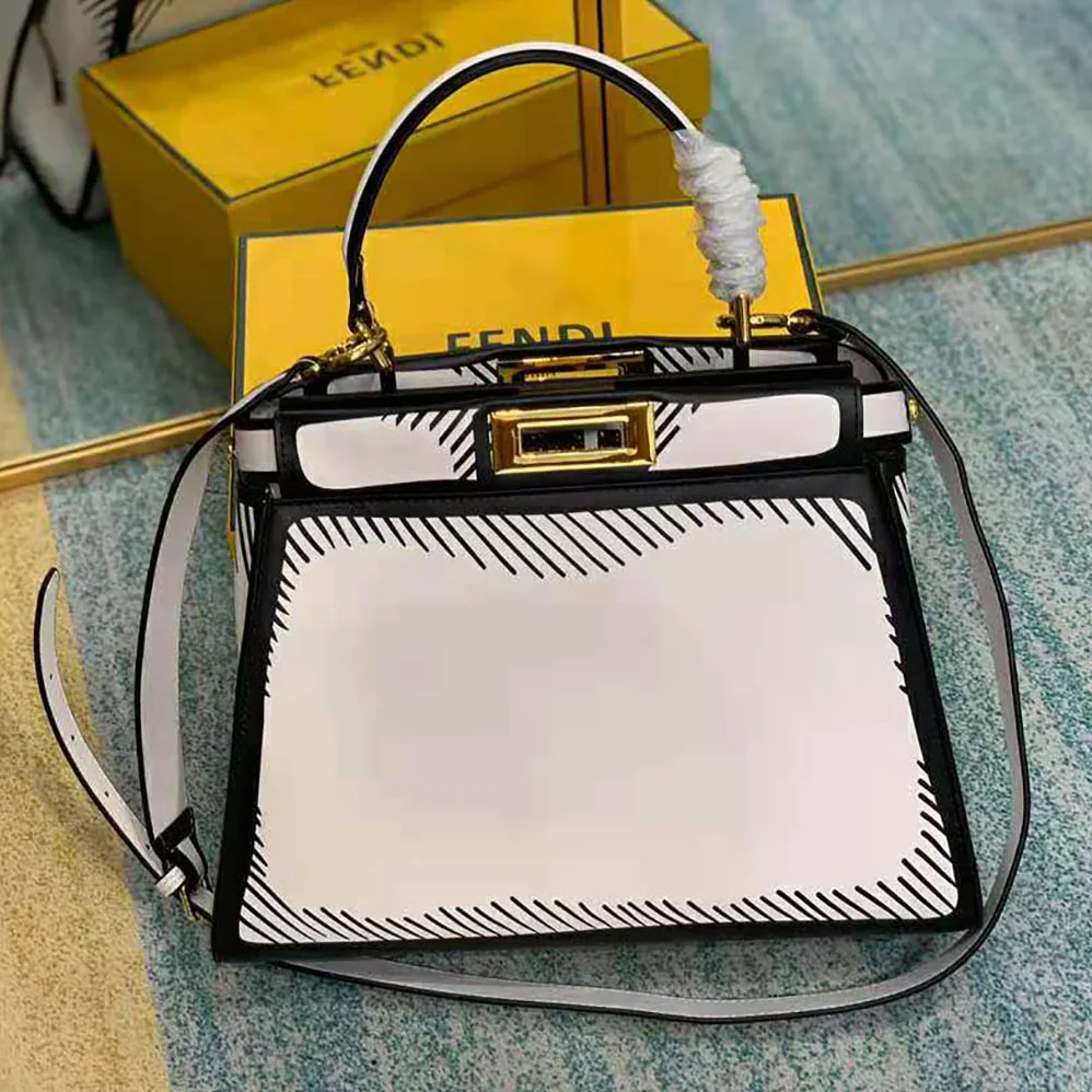 Fendi Peekaboo Iconic Medium White Leather FF Print Bag for Women Fendi Peekaboo Iconic Medium White Leather FF Print Bag for Women