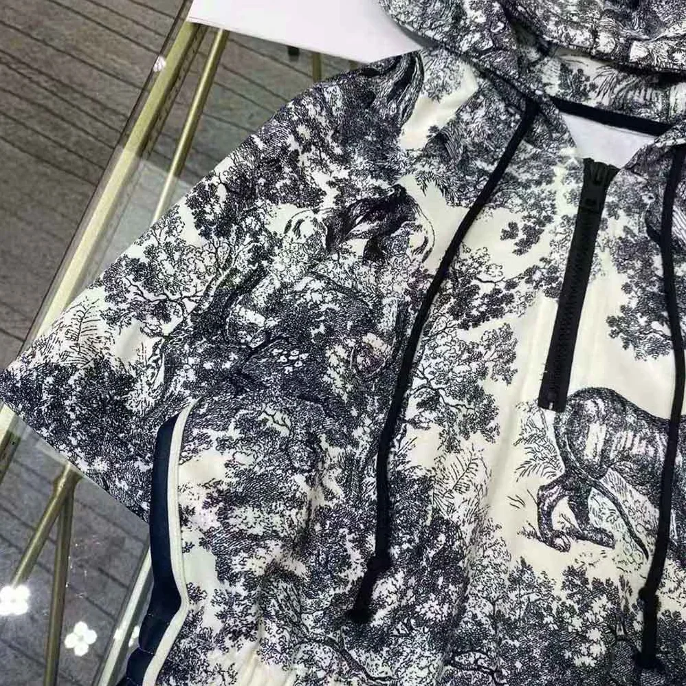 Dior Short Hooded Dress Black and White Technical Taffeta Jacquard for Women