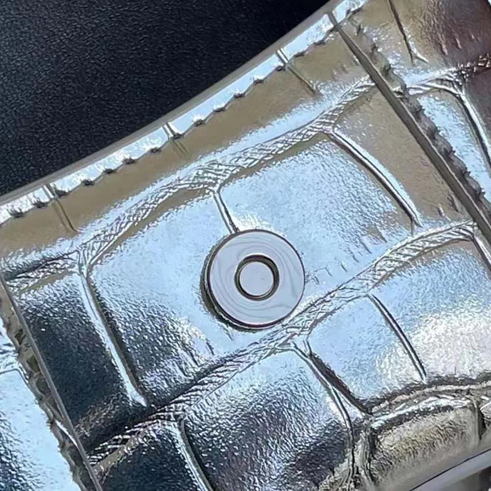 Balenciaga Hourglass Mini Top Handle Bag in Silver Crocodile Embossed Calfskin for Women