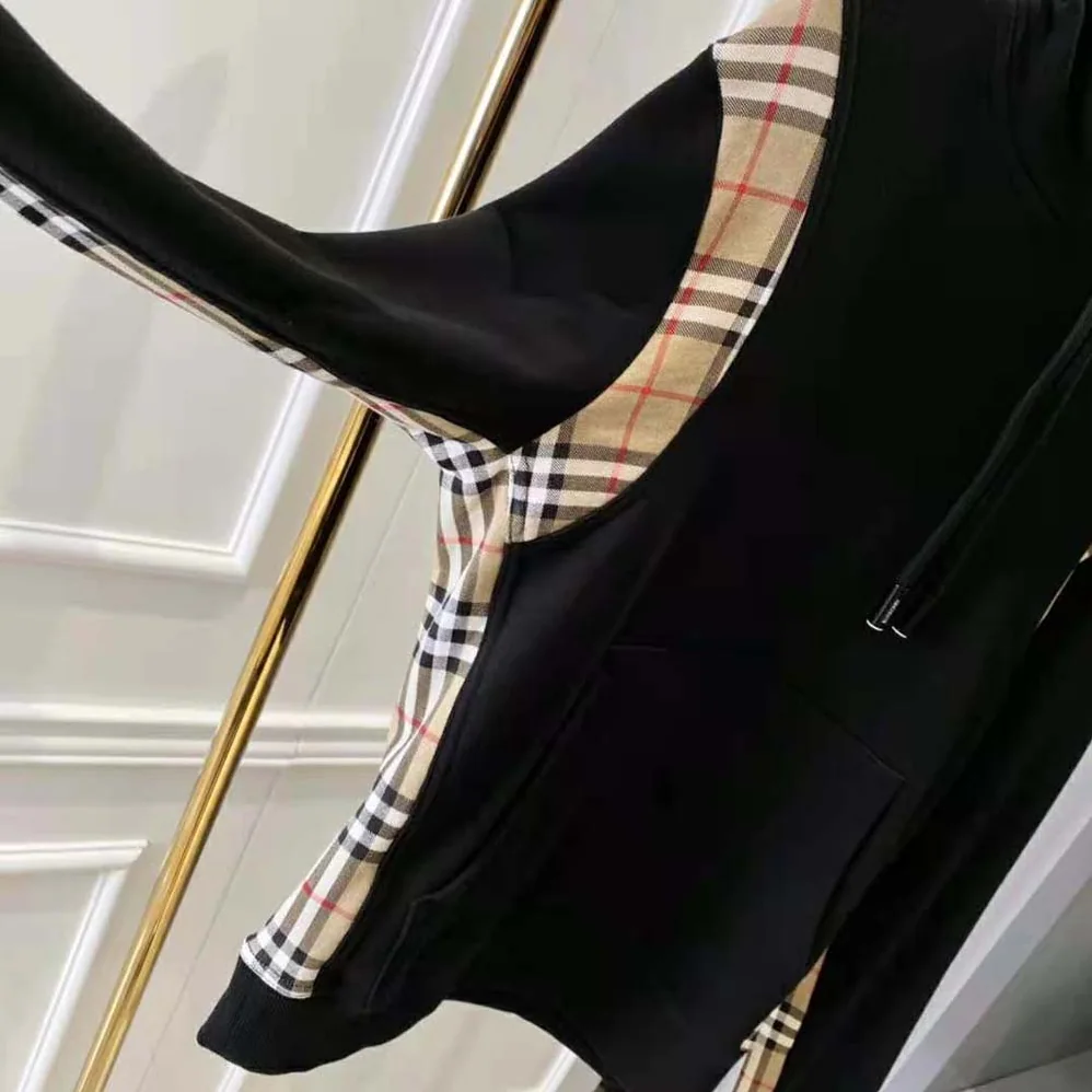 Burberry Vintage Check Panel Cotton Hoodie for Women in Black