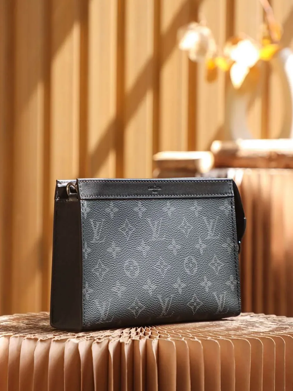 Louis Vuitton Pochette Gaston Wearable Wallet Shoulder Bag / Black Monogram Eclipse Canvas Silver Hardware