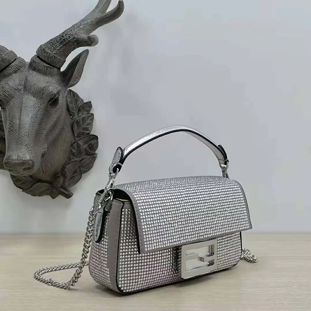 Fendi Baguette Mini Silver Crystals Bag for Women