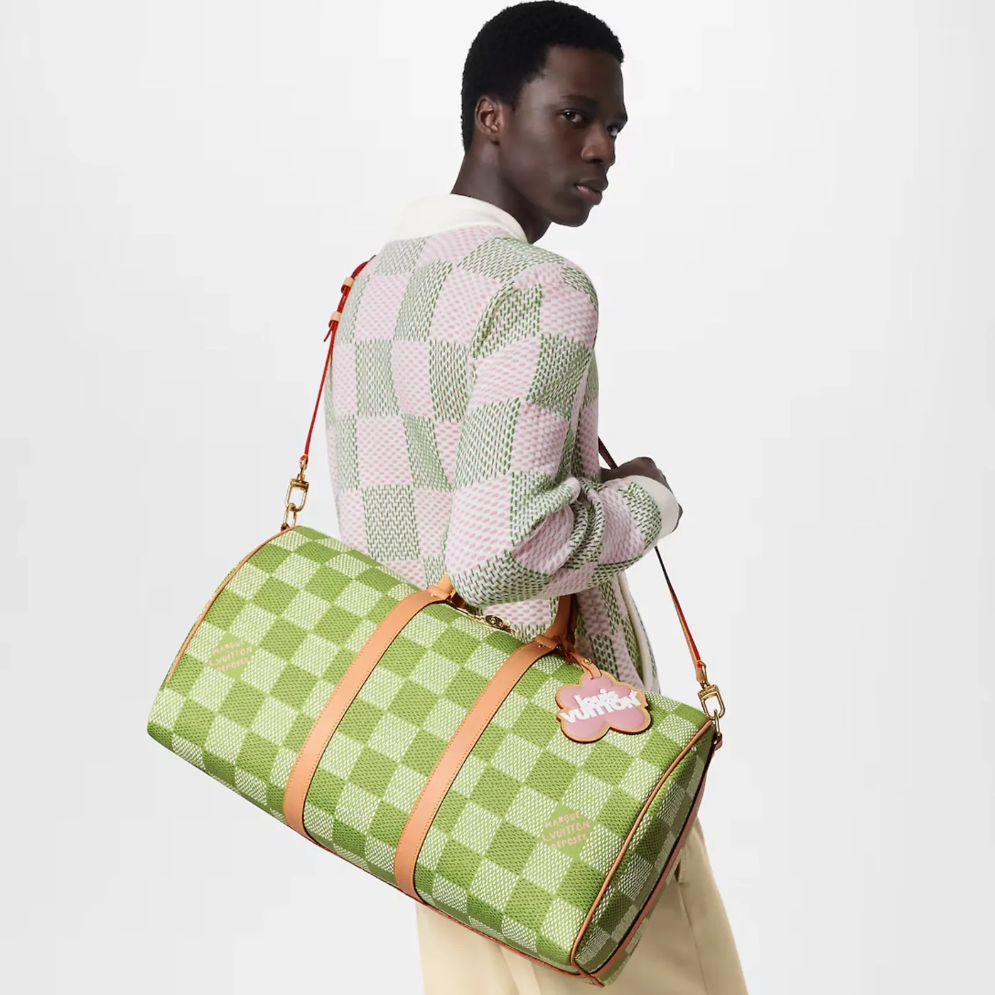 Louis Vuitton Keepall Bandouliere 50 Travel Bag in Green Gold Hardware