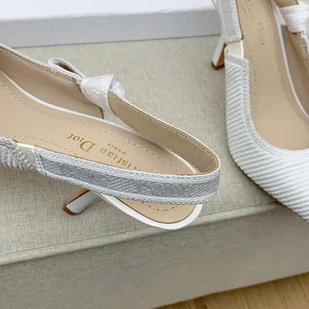 Dior J Adior Slingback Pump White Cotton Embroidery for Women Dior J Adior Slingback Pump White Cotton Embroidery for Women