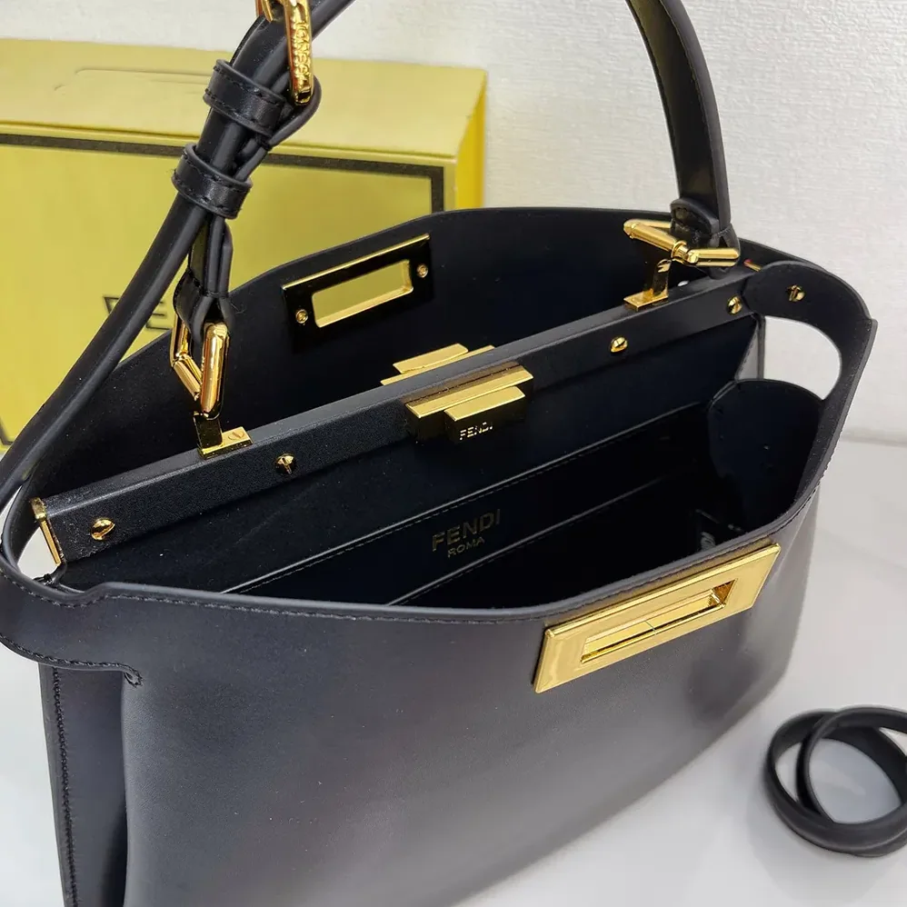 Fendi Peekaboo Soft Medium Black Leather Bag for Women