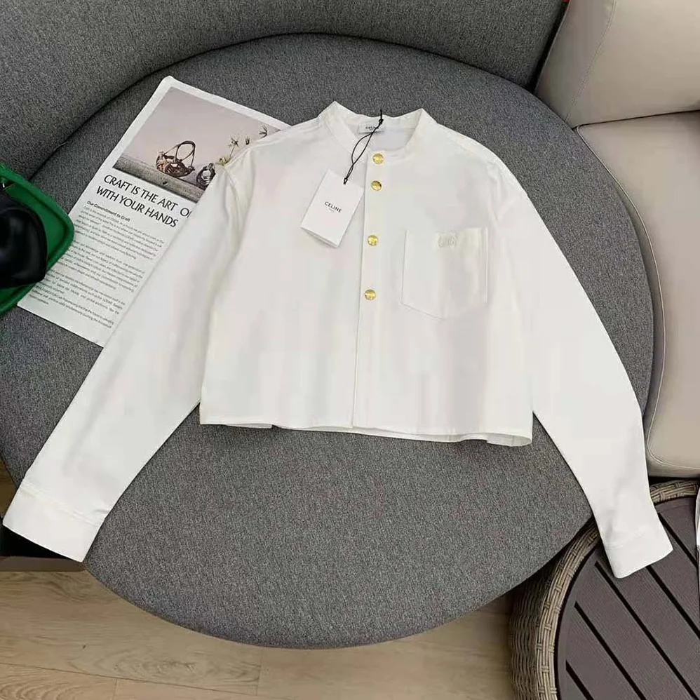 Celine Triomphe Pea Jacket in Optic White Denim for Women