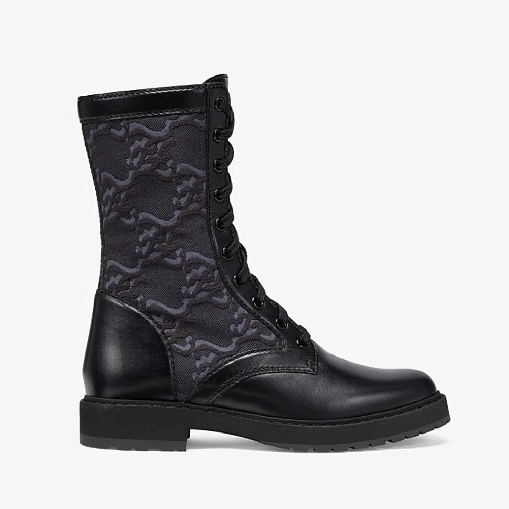 Fendi Signature Black Leather Biker Boots for Women