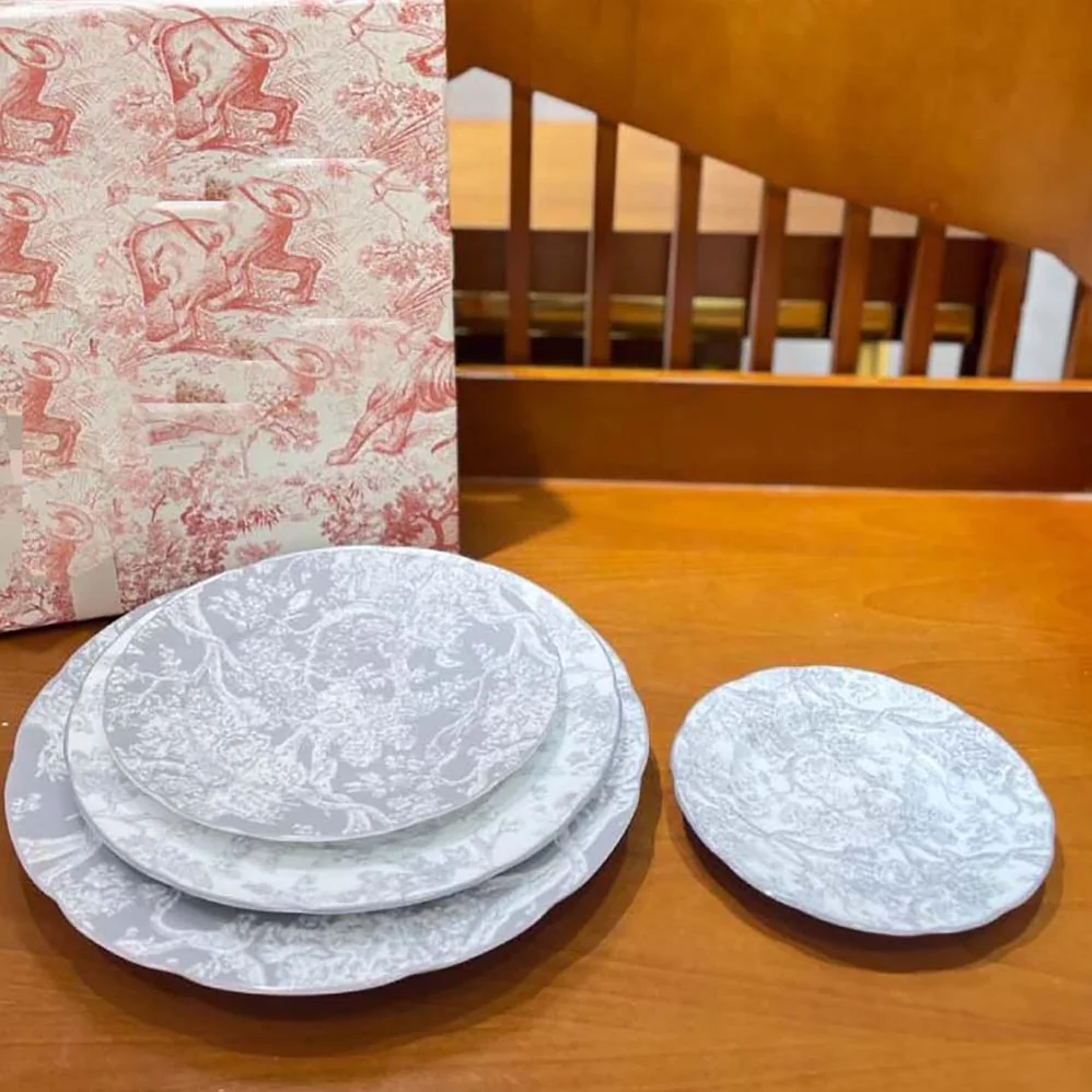 Dior Dessert Plate Gray Toile de Jouy Tiger for Unisex