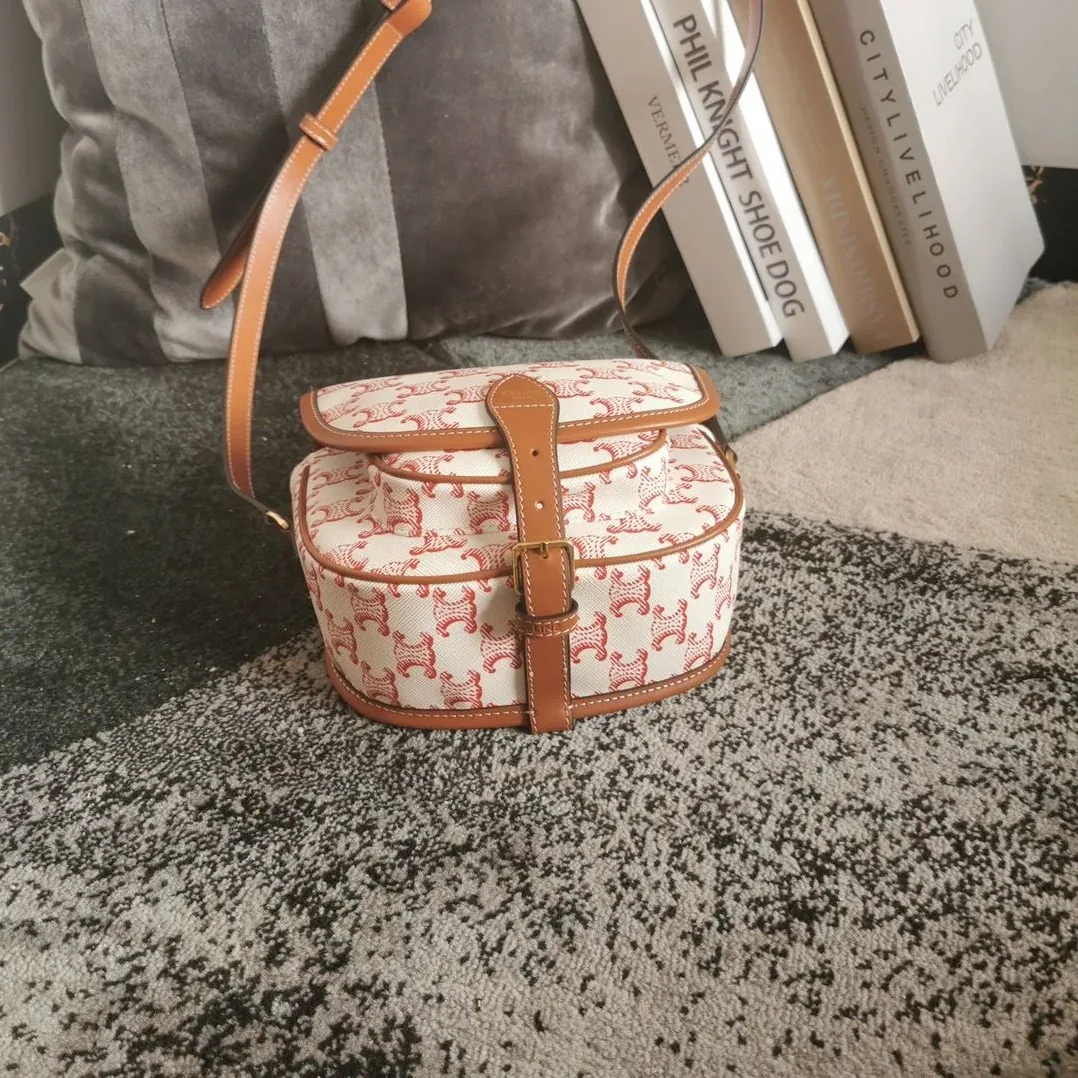 Celine Mini Besace In Triomphe Canvas White And Red / Celine Mini Besace In Triomphe Canvas White And Red /