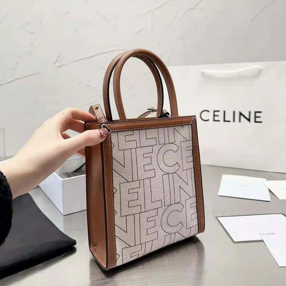 Celine Mini Vertical Cabas Celine in Textile with Celine All for Women in Over Print