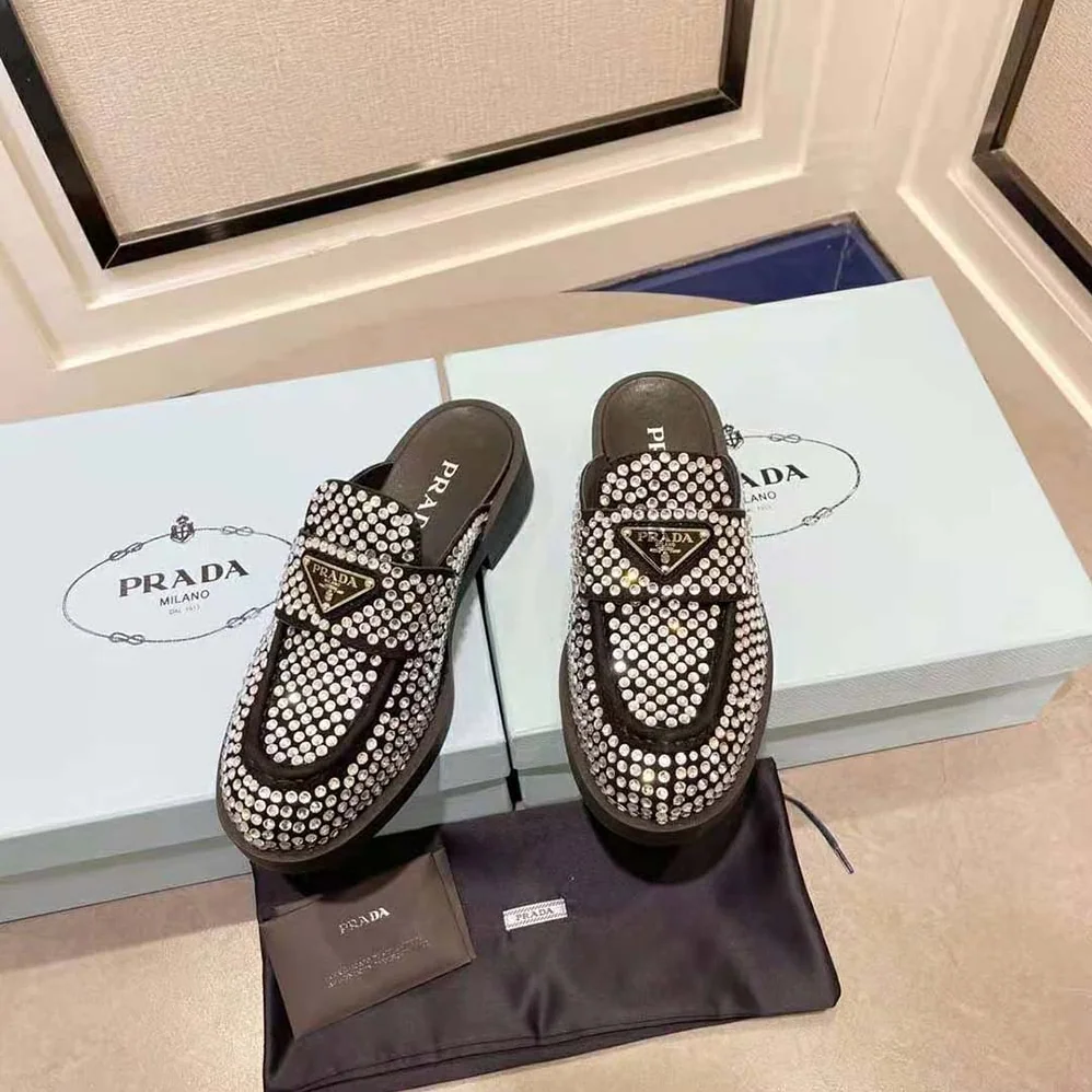 Prada Satin Mules with Crystals in 40mm Heel Height for Women in Black