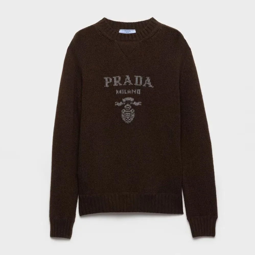 Prada Cashmere And Wool Prada Logo Crew-Neck Sweater for Men in Dark Brown