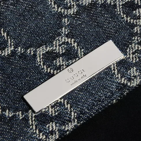 Gucci Card Case With Gucci Plaque / Dark Blue Denim Palladium Hardware Gucci Card Case With Gucci Plaque / Dark Blue Denim Palladium Hardware