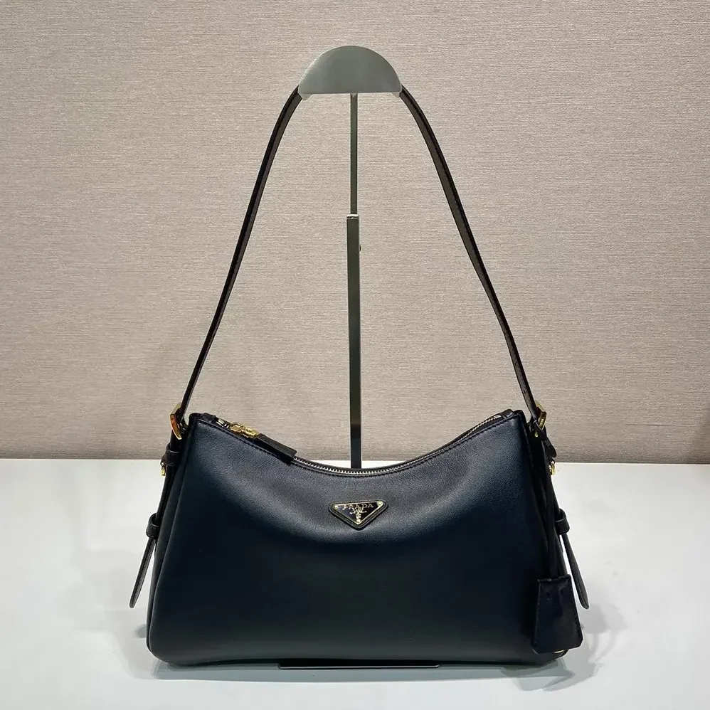 Prada Aimée Medium Leather Shoulder Bag for Women in Black