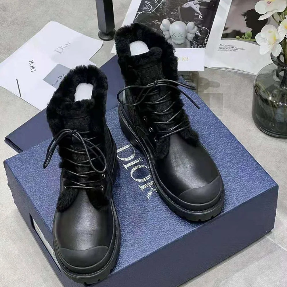 Dior Explorer Ankle Boot Black Smooth Calfskin and Dior Oblique Jacquard for Men