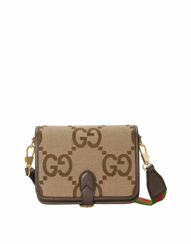 Gucci Jumbo GG Canvas Shoulder Bag Camel in Ebony /