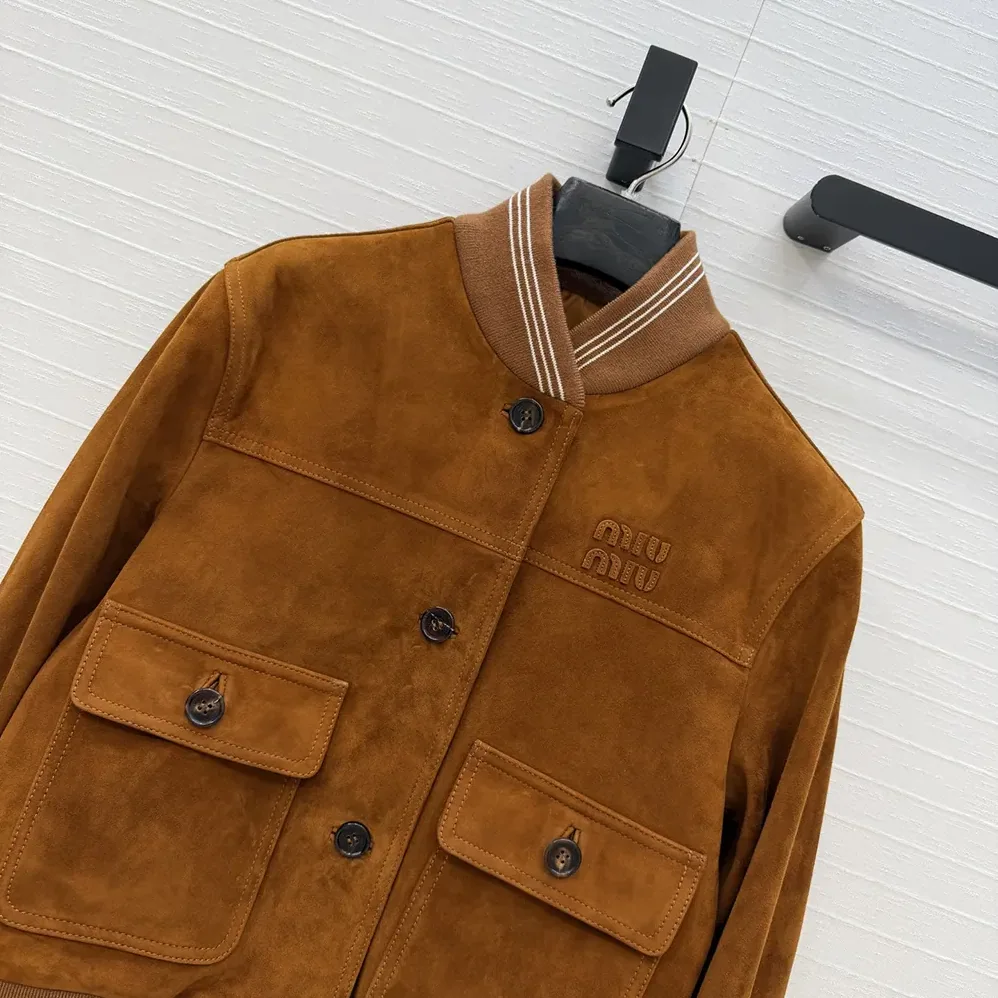 Miu Miu Suede Blouson Jacket for Women in Brown Miu Miu Suede Blouson Jacket for Women in Brown