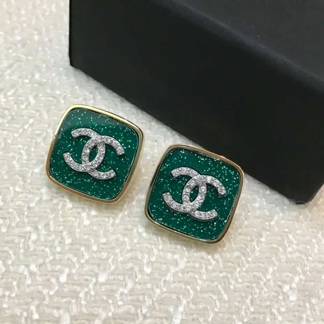 Chanel CC Stud Earrings Green Chanel CC Stud Earrings Green