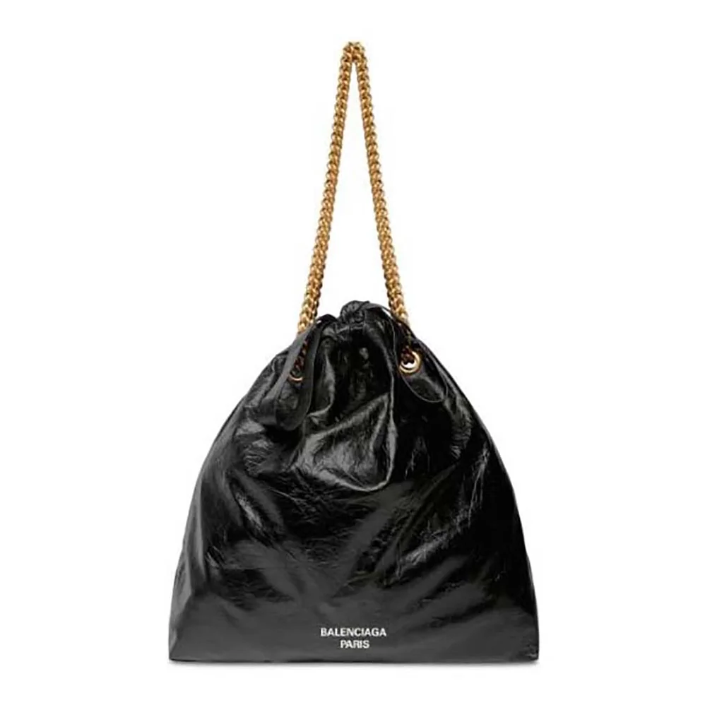 Balenciaga Crush Medium Tote Bag in Black Crushed Calfskin for Women Balenciaga Crush Medium Tote Bag in Black Crushed Calfskin for Women