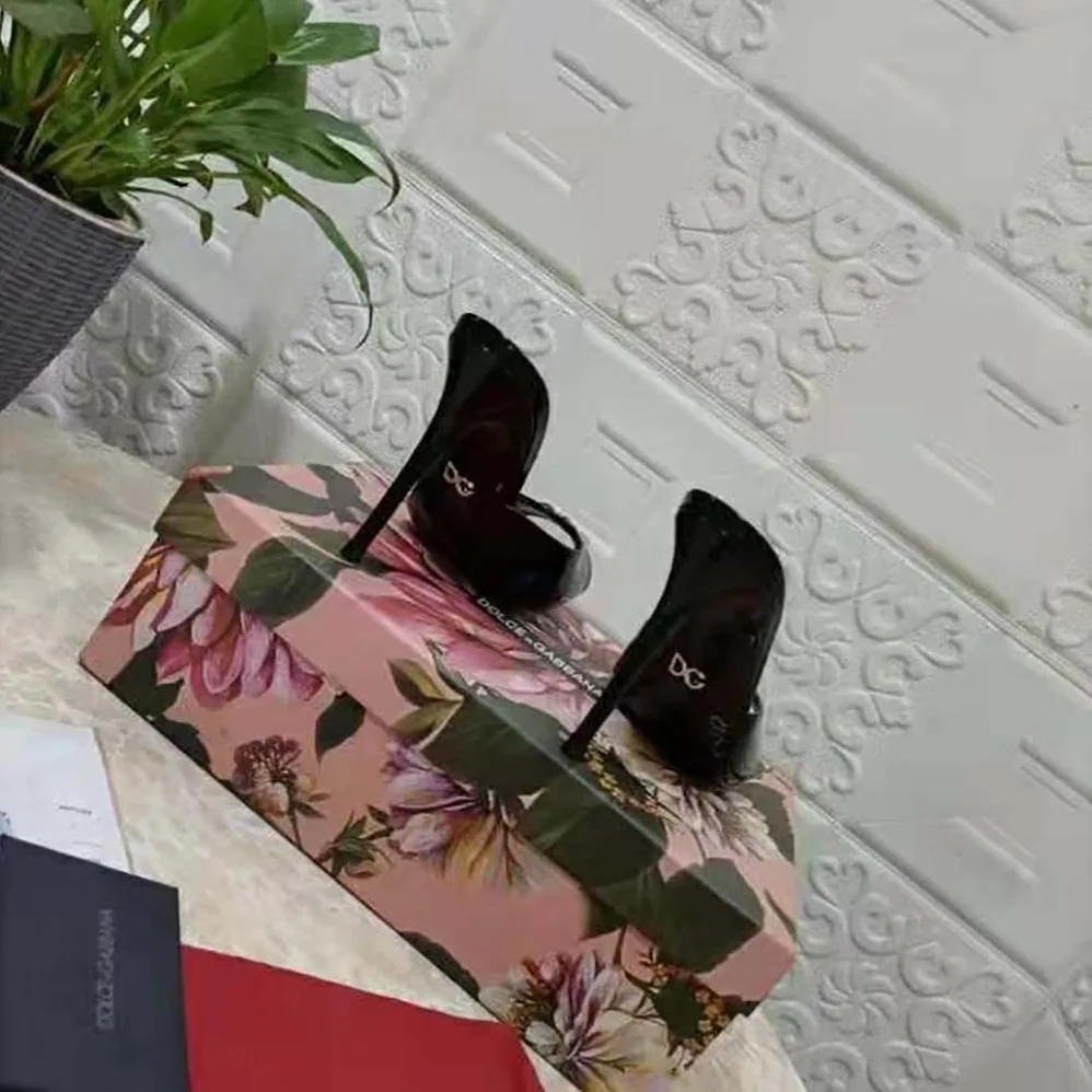 Dolce Gabbana D&G Patent Leather Mules with DG Logo for Women in Black