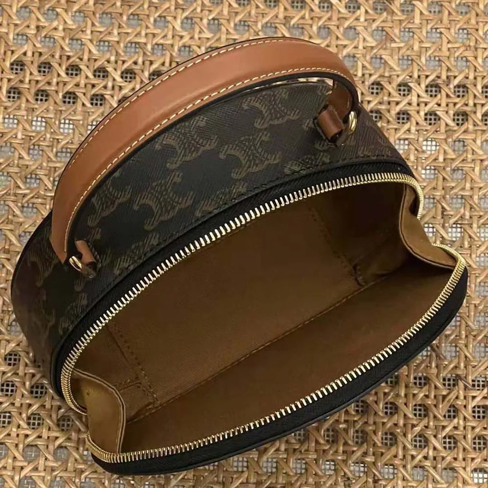Celine Half Moon Case Cuir Triomphe in Triomphe Canvas and Calfskin for Women Celine Half Moon Case Cuir Triomphe in Triomphe Canvas and Calfskin for Women