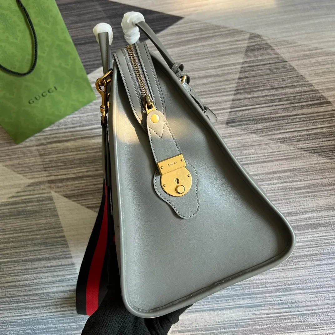 Large Bauletto Top Handle Bag With Double G Grey in Brown / Large Bauletto Top Handle Bag With Double G Grey in Brown /