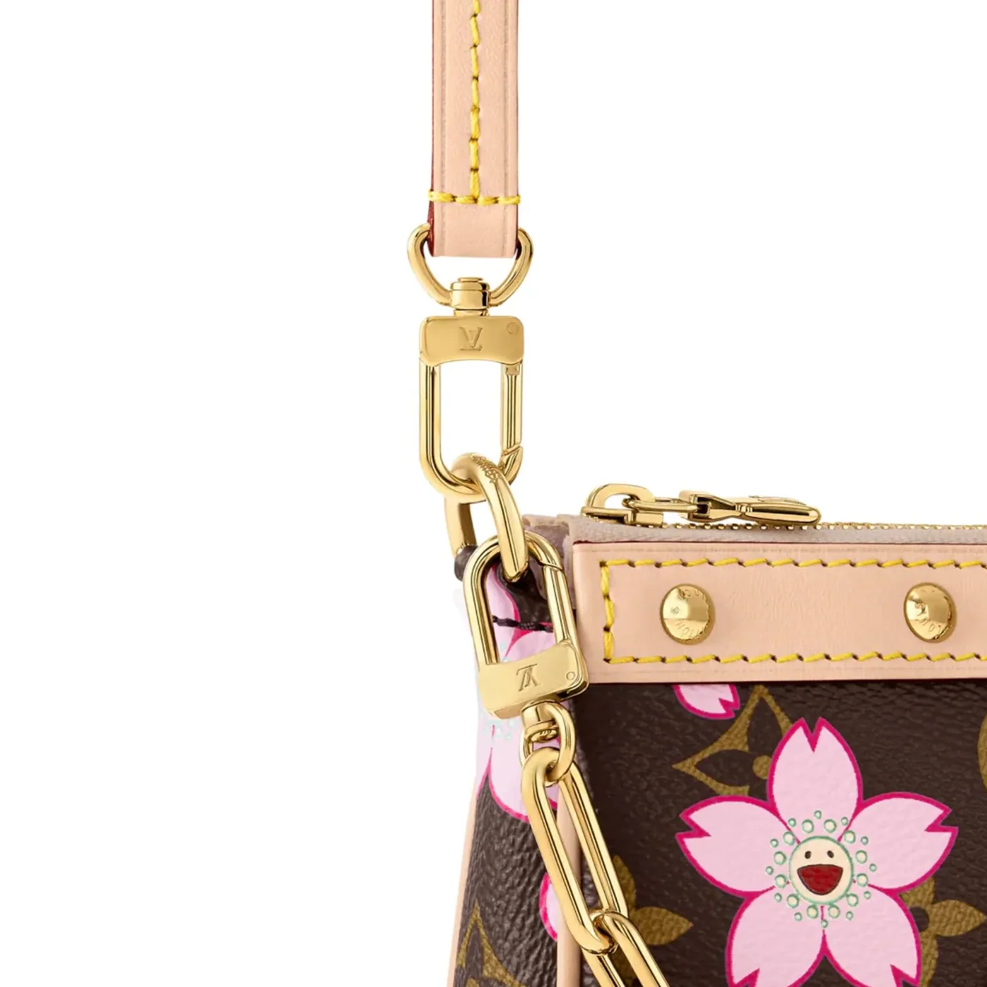 Louis Vuitton LV x Murakami Pochette Accessoires Shoulder Bag in Sakura Brown Gold Hardware Louis Vuitton LV x Murakami Pochette Accessoires Shoulder Bag in Sakura Brown Gold Hardware