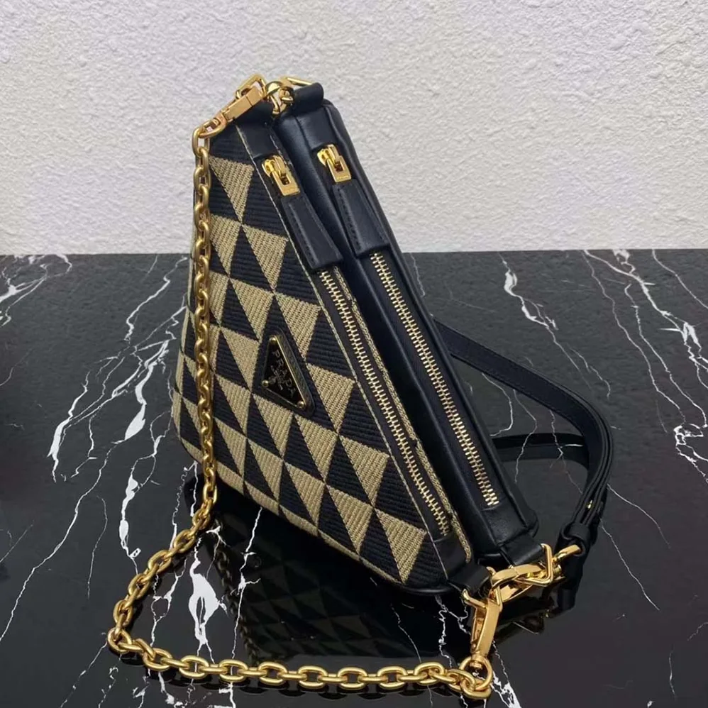 Prada Symbole Leather and Fabric Mini Bag Black for Women in Beige