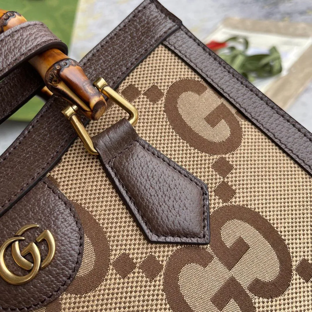 Gucci Diana Jumbo GG Small Tote Bag Camel And Ebony Jumbo GG Canvas Brown /