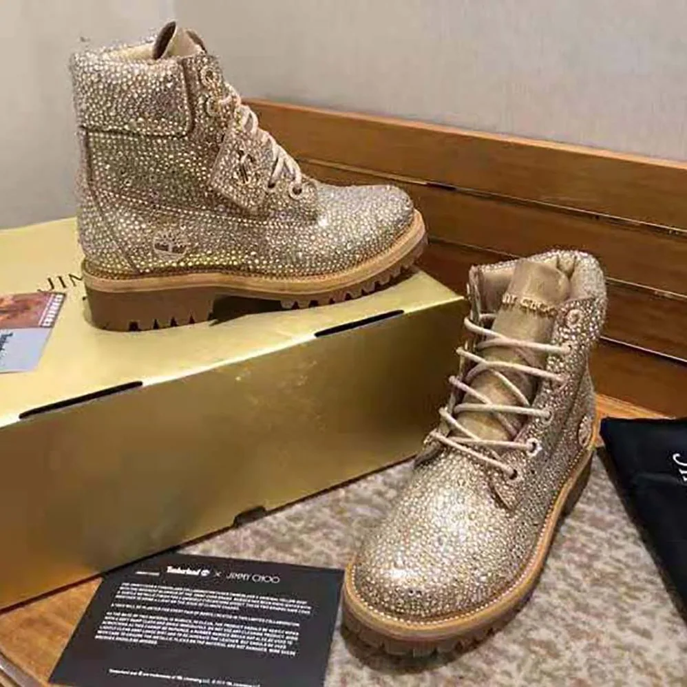 Jimmy Choo JC X Timberland/f Golden Mix Shimmer Suede Boots with Crystal Hotfix for Women Jimmy Choo JC X Timberland/f Golden Mix Shimmer Suede Boots with Crystal Hotfix for Women