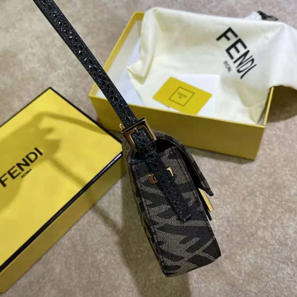 Fendi Mini Baguette 1997 Brown Jacquard FF Vertigo Bag for Women Fendi Mini Baguette 1997 Brown Jacquard FF Vertigo Bag for Women