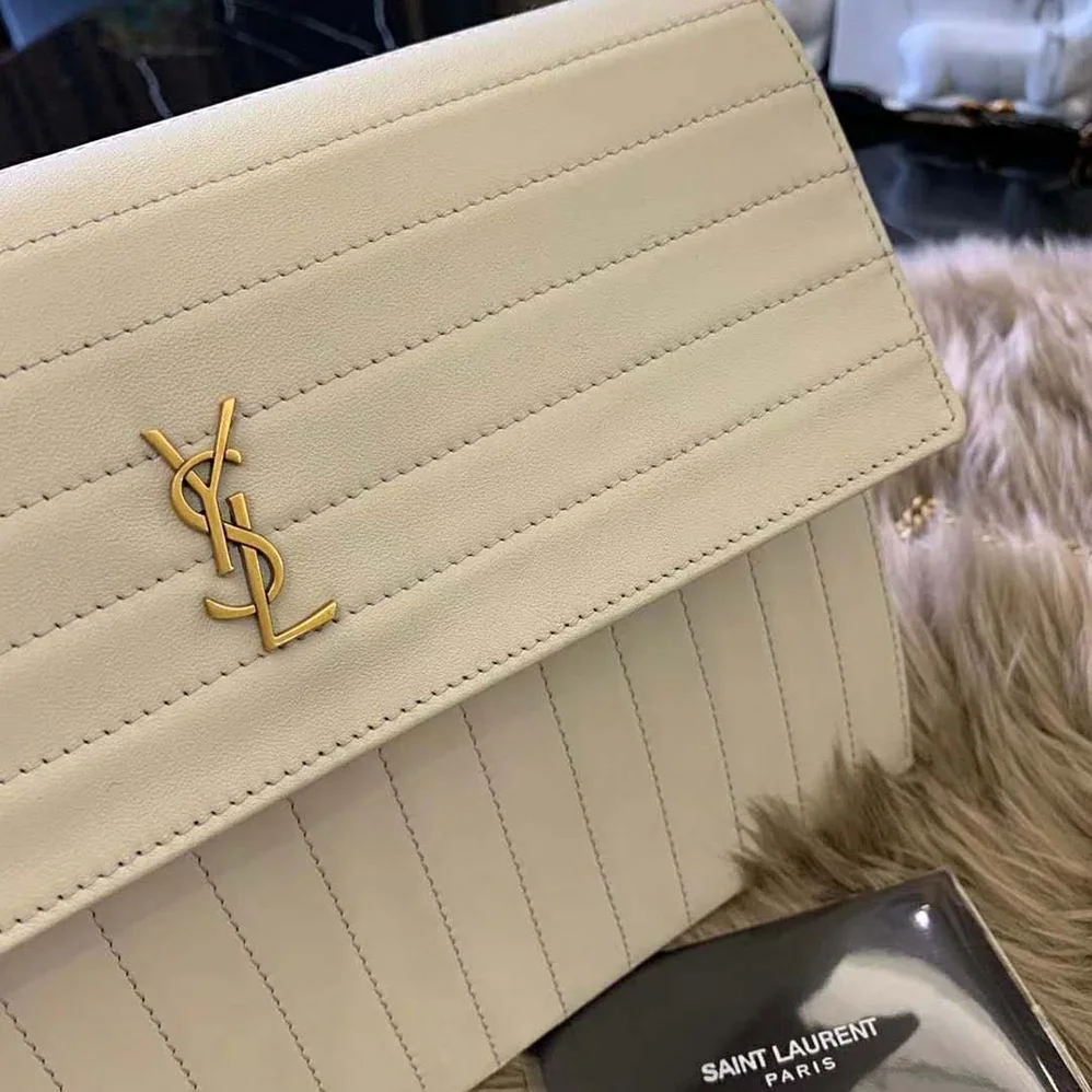 Saint Laurent YSL Victoire Chain Bag Crinkled Leather for Women in White Saint Laurent YSL Victoire Chain Bag Crinkled Leather for Women in White